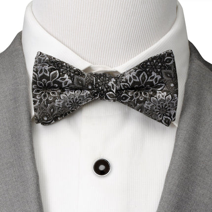 Kaleido Floral Charcoal Men's Bow Tie Cufflinks.com Bowtie - Paul Malone.com