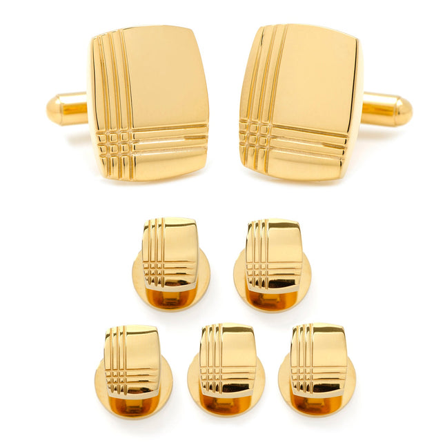 Stainless Steel Gold Tartan 5-Stud Set Ox and Bull Trading Co. Stud Set - Paul Malone.com