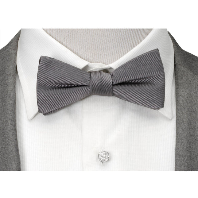 Gray Silk Bow Pre-Tie Cufflinks.com Bowtie - Paul Malone.com