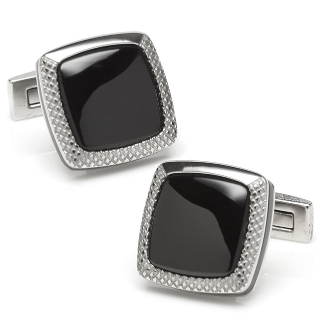 Onyx Cushion Stainless Steel Cufflinks Cufflinks.com Cufflinks - Paul Malone.com
