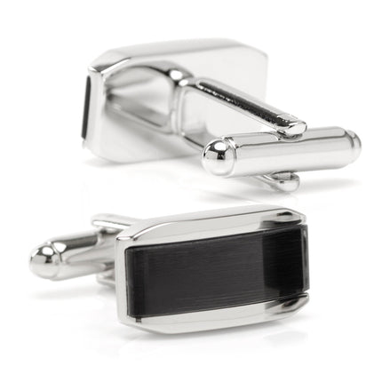 Silver Rectangular Cufflink with Dark Gray Cats Eye Ox and Bull Trading Co. Cufflinks - Paul Malone.com