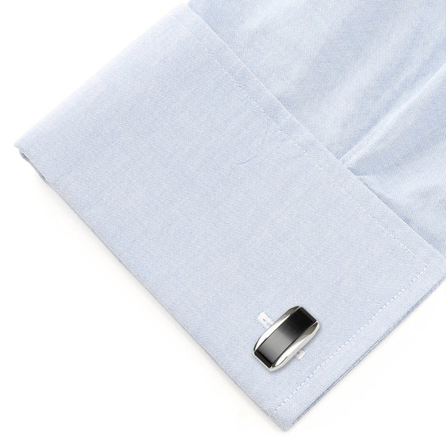 Silver Rectangular Cufflink with Dark Gray Cats Eye Cufflinks.com Cufflinks - Paul Malone.com