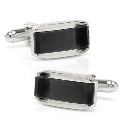 Silver Rectangular Cufflink with Dark Gray Cats Eye Ox and Bull Trading Co. Cufflinks - Paul Malone.com