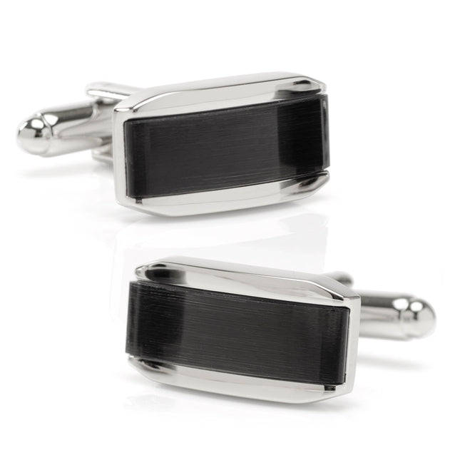 Silver Rectangular Cufflink with Dark Gray Cats Eye Cufflinks.com Cufflinks - Paul Malone.com