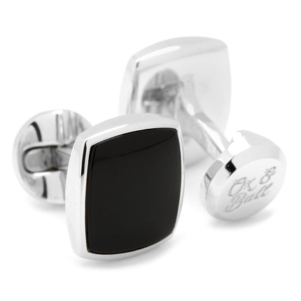 Sterling Silver Classic Cushion Onyx Cufflinks Ox and Bull Trading Co. Cufflinks - Paul Malone.com