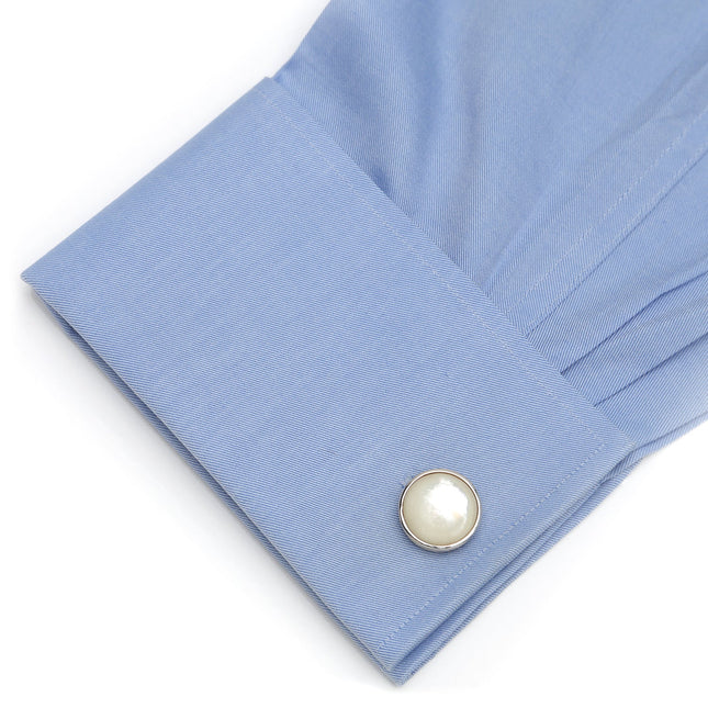 Sterling Silver Ribbed Mother of Pearl Cufflinks Cufflinks.com Cufflinks - Paul Malone.com