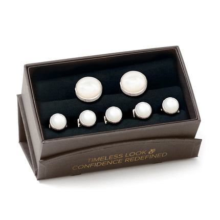 Sterling Silver Ribbed MOP Cufflinks and 5-Stud Set Ox and Bull Trading Co. Stud Set - Paul Malone.com