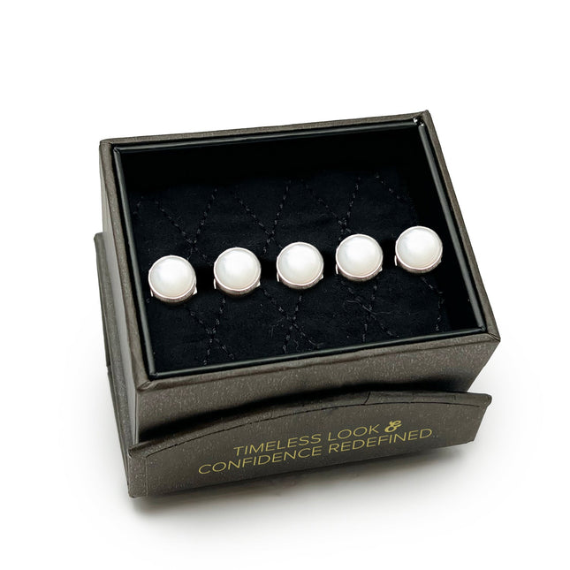 Sterling Silver Ribbed Mother of Pearl 5-Studs Ox and Bull Trading Co. Studs - Paul Malone.com