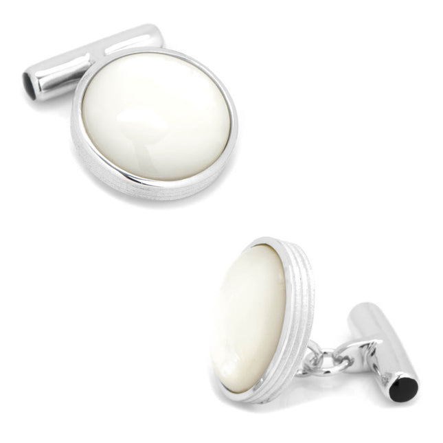 Sterling Silver Ribbed Mother of Pearl Cufflinks Cufflinks.com Cufflinks - Paul Malone.com