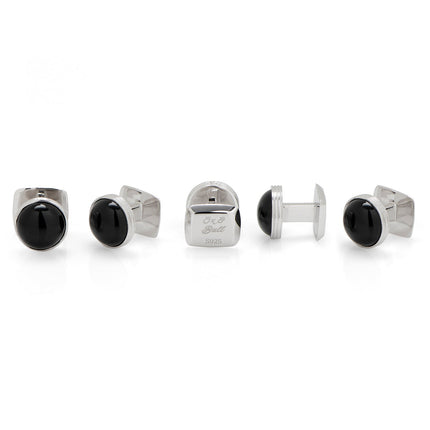 Opulent Sterling Silver Ribbed Onyx 5-Studs Ox and Bull Trading Co. Studs - Paul Malone.com
