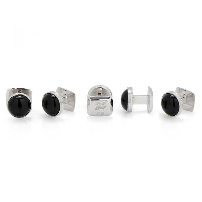 Opulent Sterling Silver Ribbed Onyx 5-Studs Ox and Bull Trading Co. Studs - Paul Malone.com