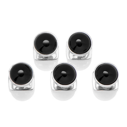 Opulent Sterling Silver Ribbed Onyx 5-Studs Ox and Bull Trading Co. Studs - Paul Malone.com