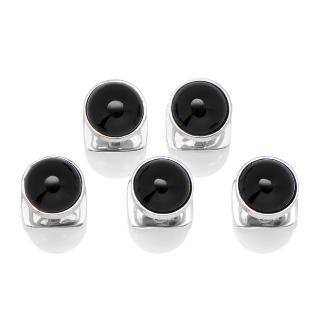 Opulent Sterling Silver Ribbed Onyx 5-Studs Ox and Bull Trading Co. Studs - Paul Malone.com