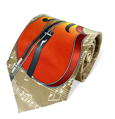 Tan and Red Cello Musical Necktie Set Vittorio Farina Ties - Paul Malone.com