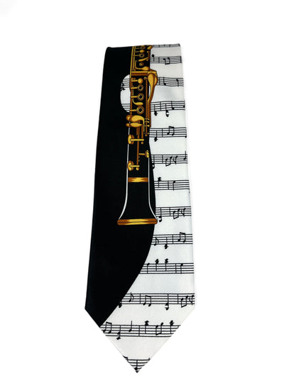 Black and White Saxophone Musical Notes Necktie Set Vittorio Farina Ties - Paul Malone.com