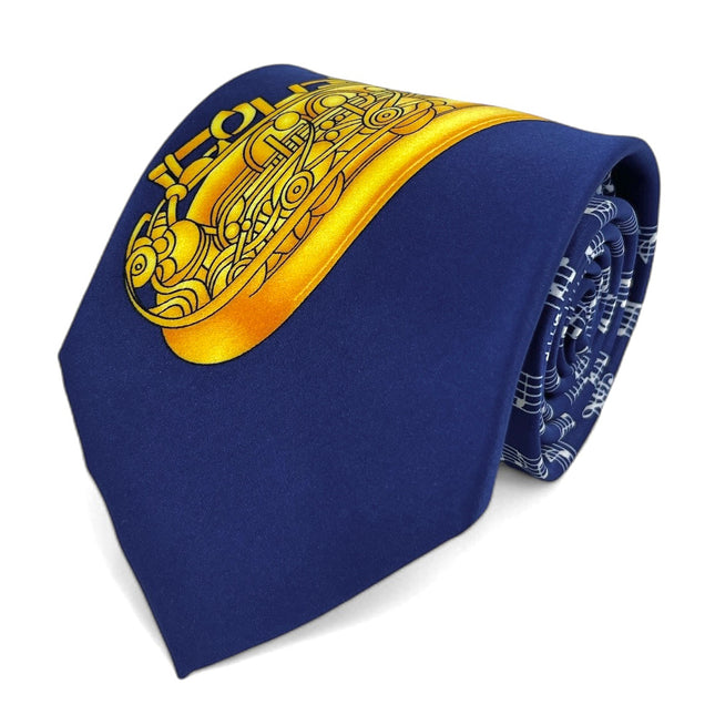Navy Blue and Gold Saxophone Musical Notes Necktie Set Vittorio Farina Ties - Paul Malone.com