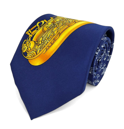 Navy Blue and Gold Saxophone Musical Notes Necktie Set Vittorio Farina Ties - Paul Malone.com