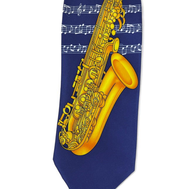 Navy Blue and Gold Saxophone Musical Notes Necktie Set Vittorio Farina Ties - Paul Malone.com