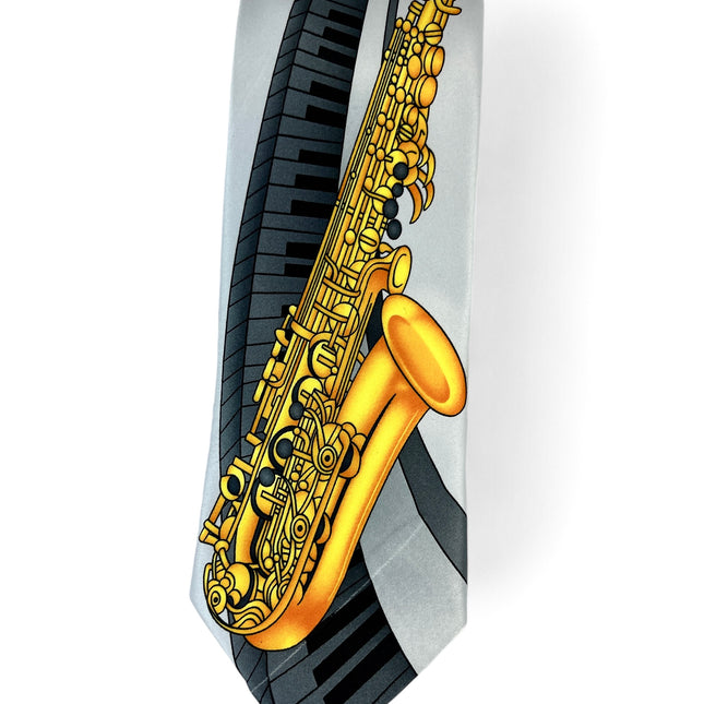 Silver and Grey Saxophone Musical Necktie Set Vittorio Farina Ties - Paul Malone.com