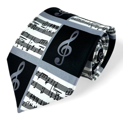 Black and White Musical Notes Necktie Set Vittorio Farina Ties - Paul Malone.com