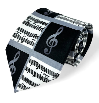 Black and White Musical Notes Necktie Set Vittorio Farina Ties - Paul Malone.com