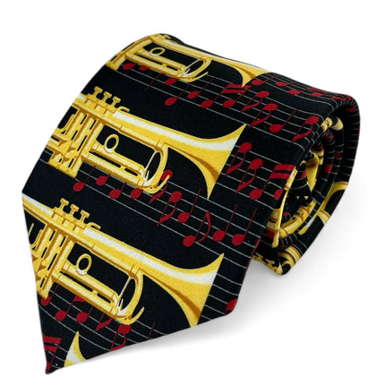 Black, Red and Gold Trumpet Musical Necktie Set Vittorio Farina Ties - Paul Malone.com