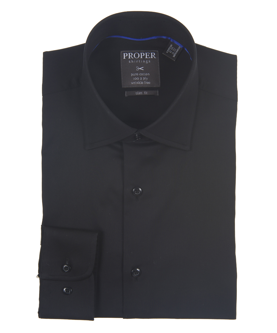 Solid Black Slim Fit Cotton Shirt