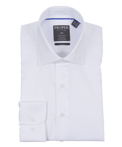 Wrinkle Free Solid White Slim Fit Cotton Shirt Proper Shirtings Shirts - Paul Malone.com