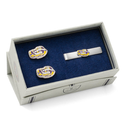 NCAA LSU Tiger's Eye Cufflinks and Tie Bar Gift Set
