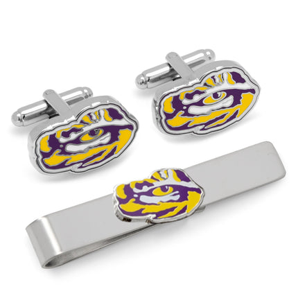 NCAA LSU Tiger's Eye Cufflinks and Tie Bar Gift Set