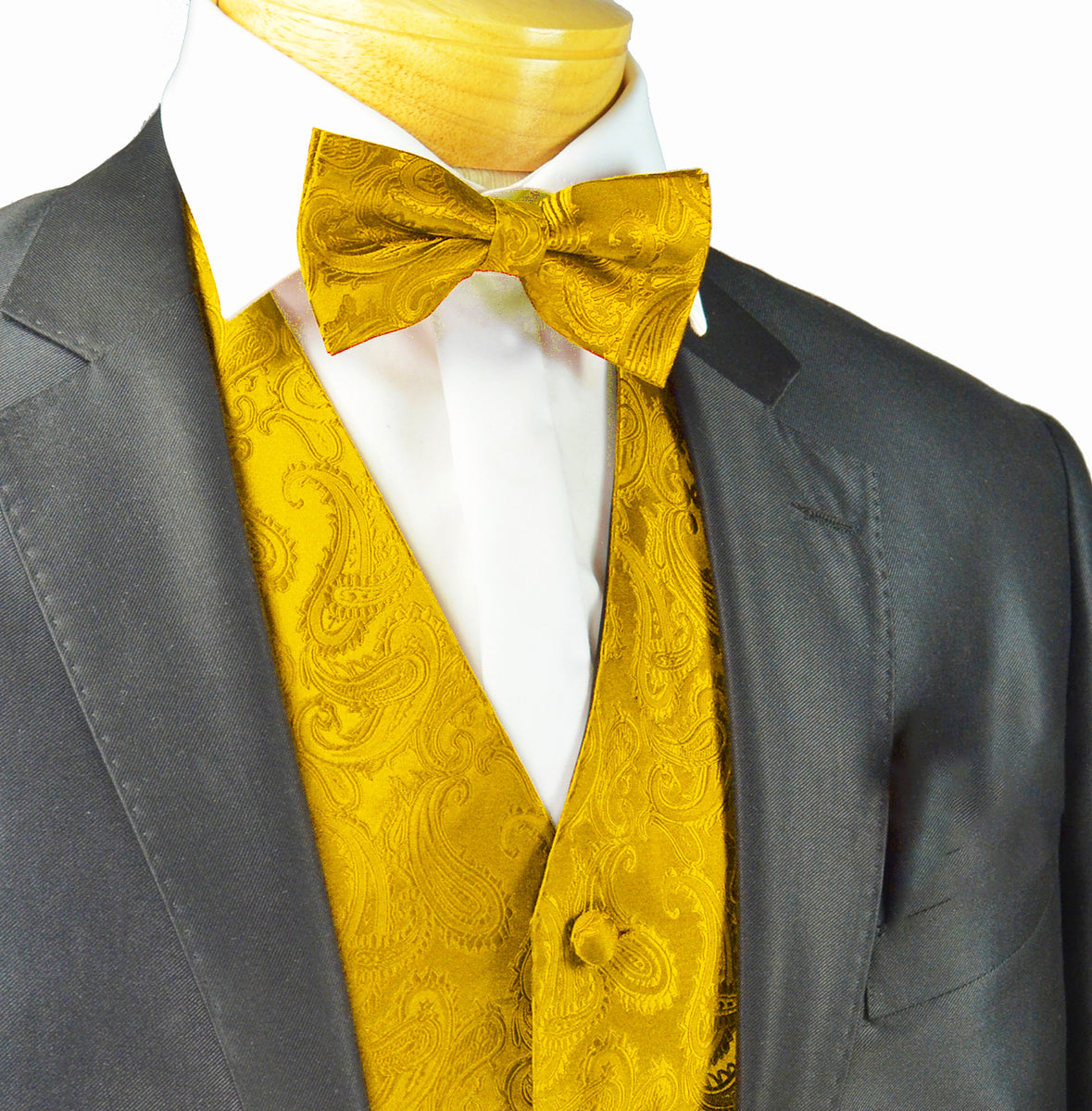 Glowing Gold Paisley Tuxedo Vest Set | Paul Malone