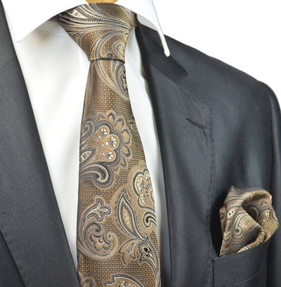 Brown Paisley Necktie and Pocket Square Paul Malone Ties - Paul Malone.com