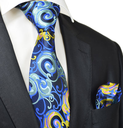 Blue and Gold Patterned 7-fold Silk Tie Set Verse9 Ties - Paul Malone.com