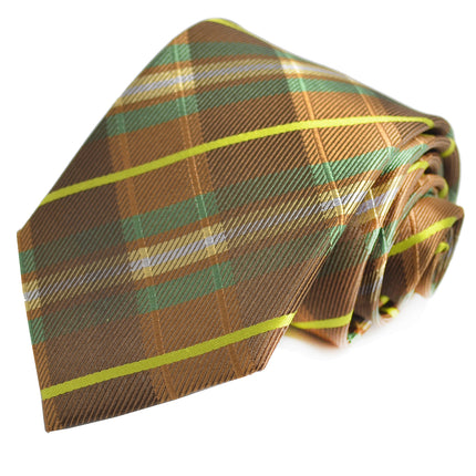 Green and Brown Plaid Silk Tie and Pocket Square Paul Malone Ties - Paul Malone.com