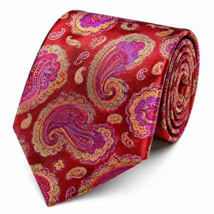 Red, Pink and Yellow Paisley 7-fold Silk Tie Set Paul Malone Ties - Paul Malone.com