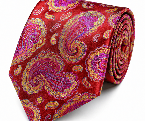 Red, Pink and Yellow Paisley 7-fold Silk Tie Set – Paul Malone