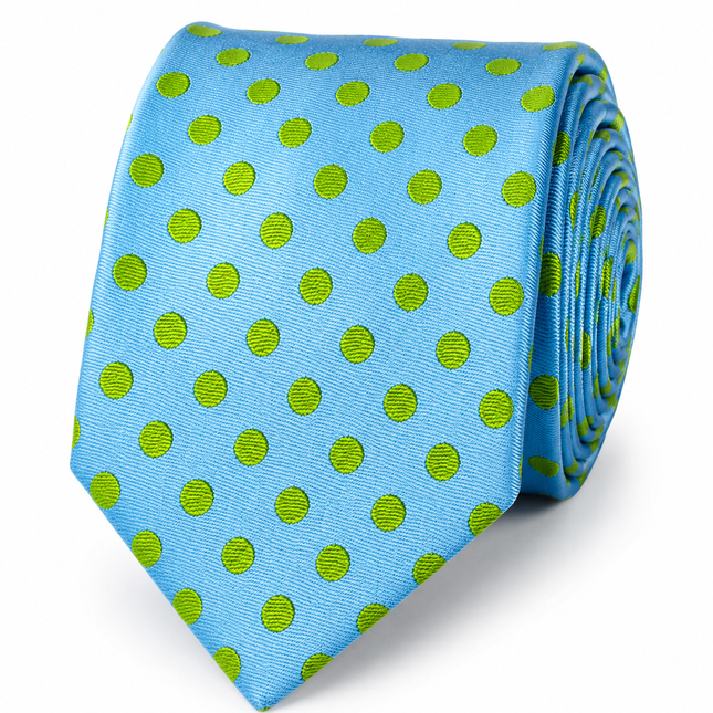 Angel Blue and Green Polka Dot Silk Tie and Pocket Square