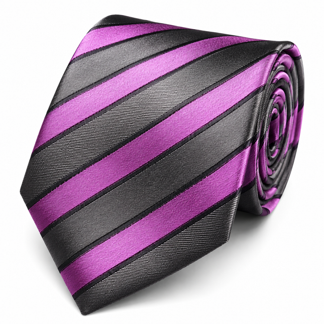 Gray and Lilac Striped Silk Tie and Pocket Square Paul Malone Ties - Paul Malone.com