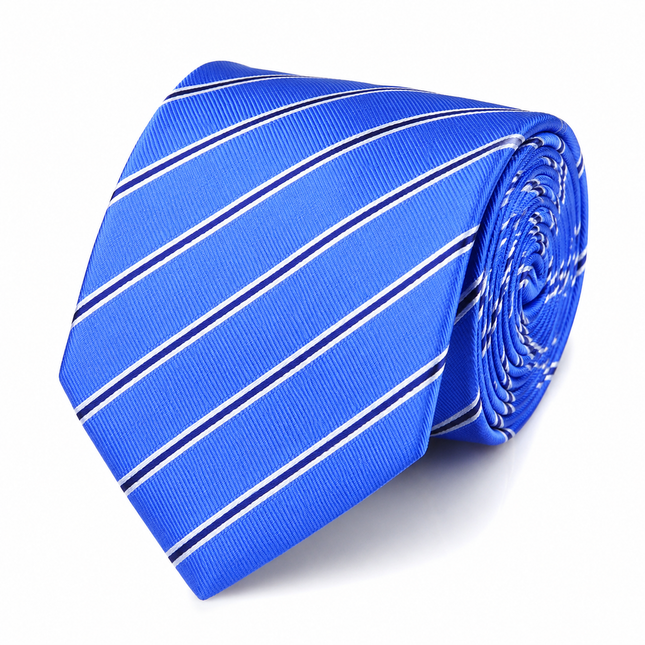 Blue Striped Silk Tie and Pocket Square