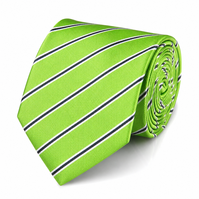 Green Striped Silk Tie and Pocket Square