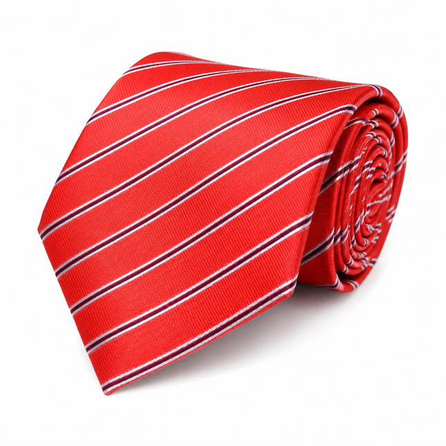 Red Striped Silk Tie and Pocket Square