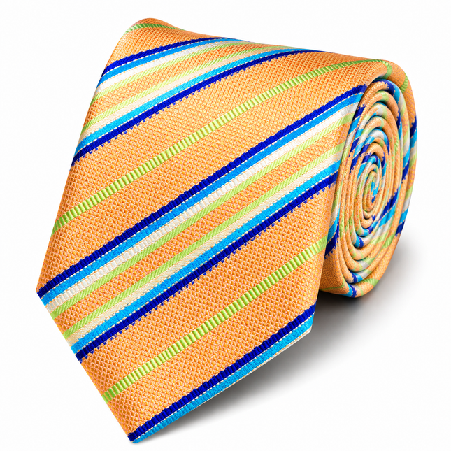 Peach Cobbler Striped Silk Tie and Pocket Square