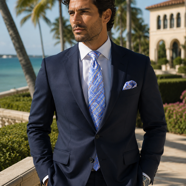Blue Silk Tie and Pocket Square Paul Malone Ties - Paul Malone.com