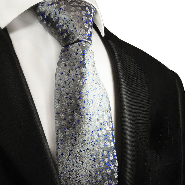 Grey and Blue Floral Silk Necktie Paul Malone Ties - Paul Malone.com