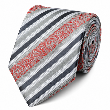 Gray and Red Striped Silk Tie and Pocket Square Paul Malone Ties - Paul Malone.com