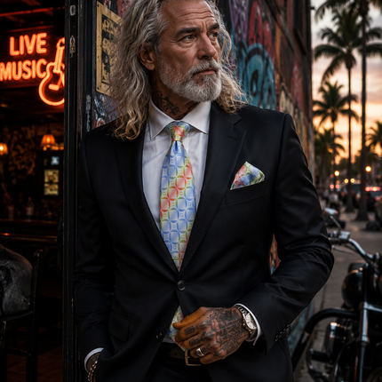 Blue Rainbow Silk Tie and Pocket Square Set Paul Malone Ties - Paul Malone.com