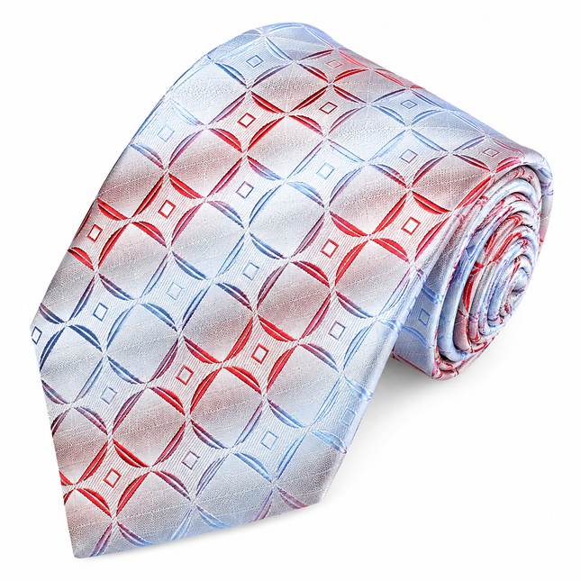 Red and Sky Blue Silk Tie and Pocket Square Set