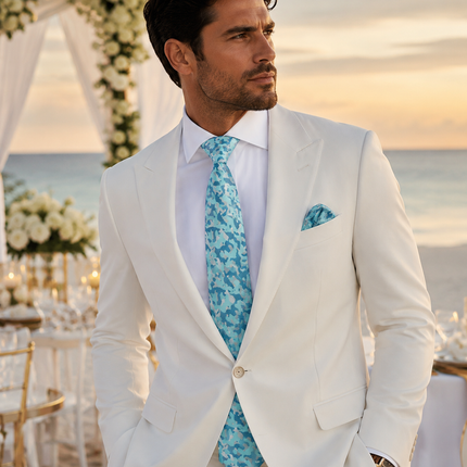 Turquoise Camouflage Silk Tie and Pocket Square Paul Malone Ties - Paul Malone.com