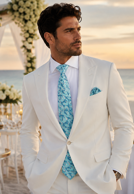 Turquoise Camouflage Silk Tie and Pocket Square Paul Malone Ties - Paul Malone.com