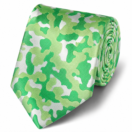 Kelly Green Camouflage Silk Tie and Pocket Square Paul Malone Ties - Paul Malone.com